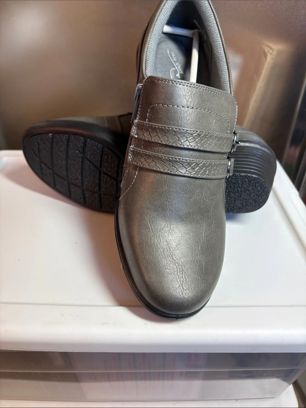 Easy Street Women's Grey Slip-On Buckle Loafers